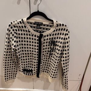 Wool Black and Cream Polka Dot Cardigan